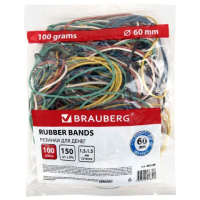 Резинки для денег Brauberg 60x1.5мм, 100г, разноцветные, 180шт