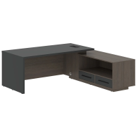 Стол руководителя с тумбой VCT 2119(R) Яшма черный/Дуб Сильвер 2100х1900х750 VELION
