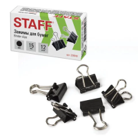 Зажимы для бумаг Staff Everyday 15мм, черные, 12шт/уп