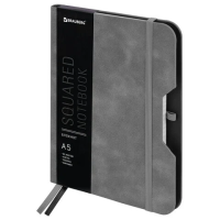 Записная книжка Brauberg Note серый, А5, 80 листов, в клетку, на сшивке, под кожу софт-тач