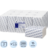 Бумажные полотенца Luscan Professional H3, 2 слоя, V-сложение, 200лист, белые,  15 пачек