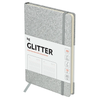 Ежедневник недатированный, А6, 136л., твердый переплет, диз. картон, BG 'Glitter. Silver', серебристый, на резинке, карман