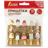 Прищепки декоративные 'Сладкие истории', 10 штук, 3,5 см, ассорти, со шпагатом, ОСТРОВ СОКРОВИЩ, 662671