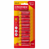 Батарейки солевые 'пальчиковые' КОМПЛЕКТ 10+1 шт., CROMEX (КРОМЕКС) Super Heavy Duty, AA (R6,15A), блистер, 456256