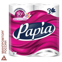 Туалетная бумага Papia 3 слоя, 4 рулона, 16.8 м, белая