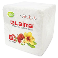 Салфетки бумажные Laima 24х24см, 100шт, 1 слой, белые