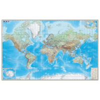 Настенная карта Dmb Мир обзорная физическая с границами, М-1:15 000 000, 192х140см