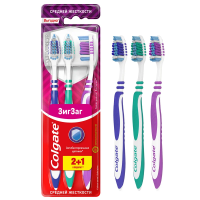Зубная щетка Colgate Зиг Заг многофункциональная средней жесткости, промоупаковка 2+1