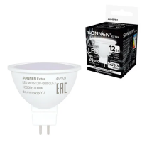 Лампа светодиодная SONNEN EXTRA, 12 (110) Вт, GU5.3, софит, нейтральный белый, 30000 ч, LED MR16-GU5.3-12W-4000, 457921