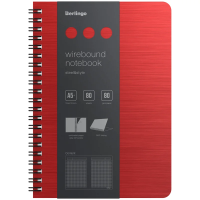 Бизнес-тетрадь А5+, 80л., Berlingo 'Steel&Style', клетка, на гребне, 80г/м2, пластик. (полифом) обложка, линейка-закладка, красная