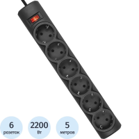 Сетевой фильтр Defender DFS 155 5 м, черный, 6 розеток(99496)