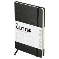 Ежедневник недатированный, А6, 136л., твердый переплет, диз. картон, BG 'Glitter. Black', черный, на резинке, карман