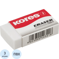Ластик Kores 40x21x10мм, белый, 3шт/уп