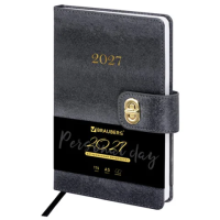 Ежедневник датированный 2027, А5, 138х213 мм, BRAUBERG 'Elegant', под кожу, застежка, черный, 118016