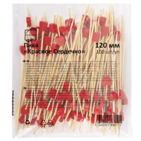 Пики для канапе бамбуковые 'Сердце красное', 12 см, 100 шт., КП, 139419