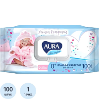 Салфетки влажные Aura Ultra Comfort гипоаллергеннные, 100шт, с крышкой-клапаном