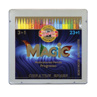 Карандаши с многоцветным грифелем цельнографитные Koh-I-Noor 'Progresso Magic 8774', 23шт.+ карандаш-блендер., заточен., в лаке, металл. коробка
