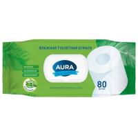 Бумага туалетная влажная 80 шт., AURA 'Ultra Comfort' с пластиковым клапаном, 14055