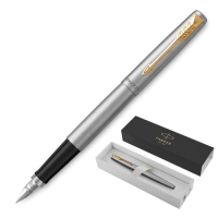 Перьевые ручки класса Люкс Parker Jotter Stainless Steel GT F, серебристый/позолоченный корпус, 2030948
