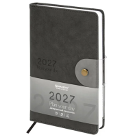 Ежедневник датированный 2027 А5 138х213 мм BRAUBERG Solana, под кожу, кнопка, черный, 118218