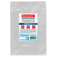 Пакеты дой-пак с замком ZIP LOCK, прозрачные, 160х240 + 40 мм, КОМПЛЕКТ 100 штук, 70 мкм, BRAUBERG, 700698