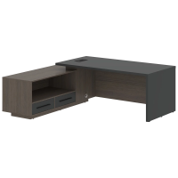 Стол руководителя с тумбой VCT 2119(L) Яшма черный/Дуб Сильвер 2100х1900х750 VELION