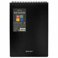 Блокнот А5, 80 л., спираль пластиковая, обложка пластик, клетка, BRAUBERG 'Metropolis', ЧЕРНЫЙ, 115572