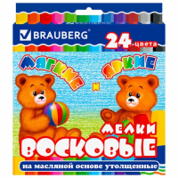 Мелки восковые Brauberg 24 цвета, на масляной основе