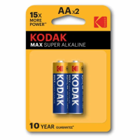 Батарейки алкалиновые 'пальчиковые' КОМПЛЕКТ 2 шт., KODAK Max Super Alkaline, АА (LR6, 24А), блистер, Б0005131
