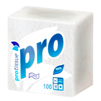 Салфетки бумажные Protissue 24х24см, 100шт, 1 слой, белые, C184