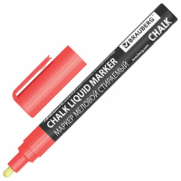 Маркер меловой CHALK LIQUID MARKER, КРАСНЫЙ, 3 мм, стираемый, BRAUBERG 'CHALK', 152589