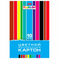Цветной картон Hatber 10 цветов, А4, 10 листов, мелованный, Creative Set