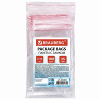 Пакеты с замком Zip Lock Brauberg 7х10см, 35мкм, 100шт/уп