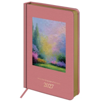 Ежедневник датированный 2027, А5, 138х213 мм, BRAUBERG 'ArtGallery', под кожу, нашивка, розовый, 118023