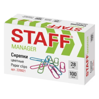 Скрепки канцелярские Staff 28мм, цветные, 100шт/уп