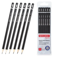 Набор чернографитных карандашей Brauberg Touch line 2H-2B, 6шт, черный корпус
