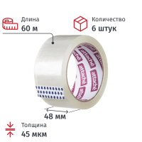 Клейкая лента упаковочная ATTACHE 48мм х 60м 45мкм прозрачная (6 шт/уп)