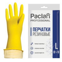 Перчатки латексные Paclan р.L, желтые, с х/б напылением