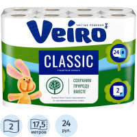 Туалетная бумага Veiro Classic 2 слоя, 24 рулона, 17.5 м, белая