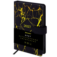 Ежедневник датированный 2027, А5, 138x213 мм, BRAUBERG 'Goldy', под кожу, магнитная застежка, цветной срез, черный, 117898