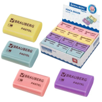 Ластик BRAUBERG 'Pastel', 37х24х11мм, ассорти пастельных цветов, экологичный ПВХ, 229582