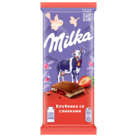 Шоколад Milka Клубника со сливками молочный, 80г