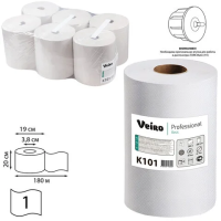 Бумажные полотенца Veiro Professional Basic 1слой, 6 рулонов 180м, белые, K101