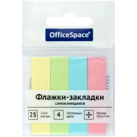 Клейкие закладки бумажные Officespace 50х12мм, 4 пастельных цвета по 25 листов