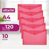 Пластиковая папка на кнопке Attache КНК 180 красная прозрачная, А4, 10шт/уп