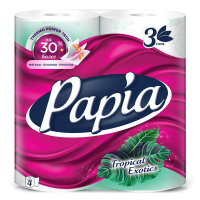 Туалетная бумага Papia Тропическая экзотика, 3 слоя, 4 рулона, 16,8 м, белая