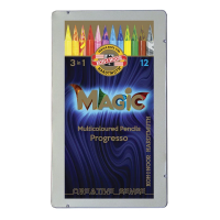 Карандаши с многоцветным грифелем цельнографитные Koh-I-Noor 'Progresso Magic 8772', 12шт., заточен., в лаке, металл. коробка (ПОД ЗАКАЗ)