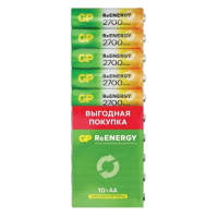 Батарейки аккумуляторные GP ReEnergy Ni-Mh пальчиковые 10 шт., АА (HR6), 2600 mAh, 270AAHCRGY