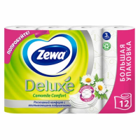 Туалетная бумага Zewa Deluxe ромашка, 3 слоя, 12 рулонов, 21 м, белая