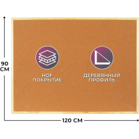 Доска пробковая Attache Economy 90х120см, коричневая, деревянная рама, Softboard